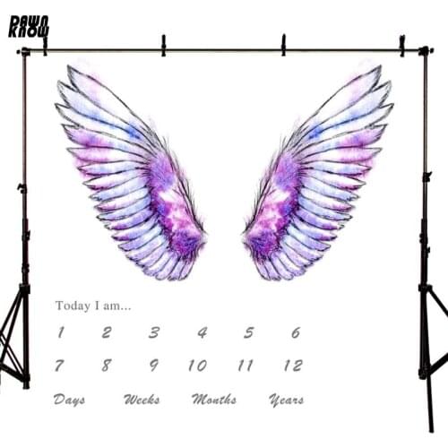 DAWNKNOW Purple Angel Wings Vinyl Photography Background Month Day Cartoon Cloud Backdrops For Newborn Photo Studio lv2208