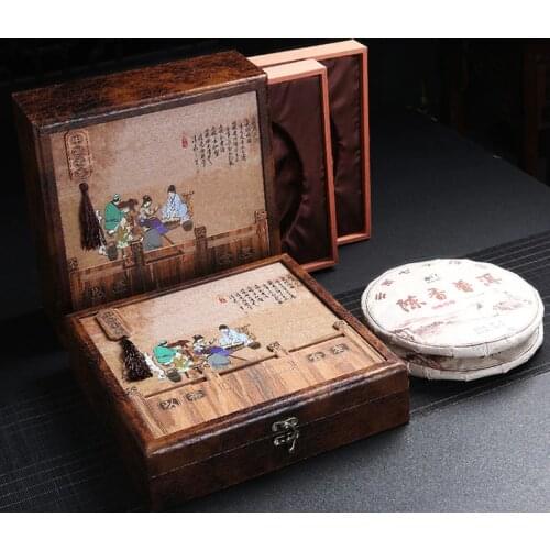 Chinese Tea Box Vintage Wood Storage Box 357g Puer Cake Holder Gift Boxes Kung Fu Tea Set Accessories Home Decor Crafts Caddies