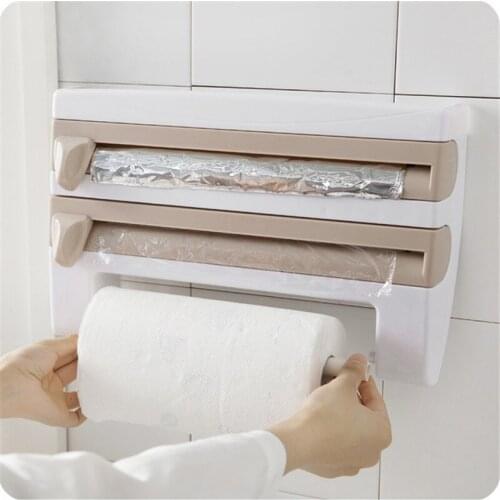 Kitchen Cling Film Cutting Holder Plastic Cutting Rack Wrap Cutter Tin Foils Paper Towel Holder Kitchen Shelf Hang Holder