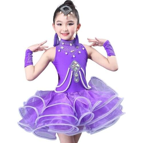 Childrens Latin dance performance clothing girls bright diamond childrens Latin clothing competition clothing dance dress