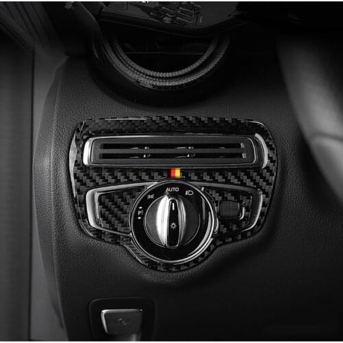 Carbon Fiber Headlight Switch Frame Cover Trim Car Styling Sticker For Mercedes Benz C Class W205 C180 C200 GLC Stickers