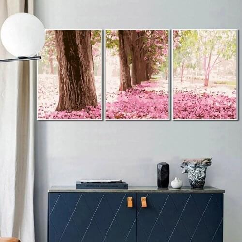GATYZTORY 3PC Frame Painting By Numbers Modern Home Wall Art Picture Cherry Blossom Tree Paint By Numbers For Home Decors