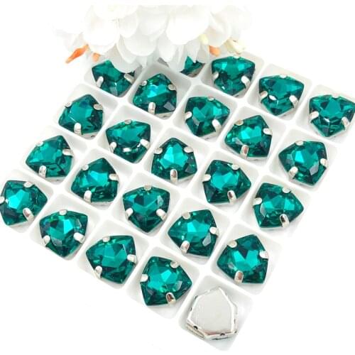 HOT sale 12mm Fat Triangle shape Malachite Green High quality Glass Crystal sew on rhinestones diy/clothing dress accessories