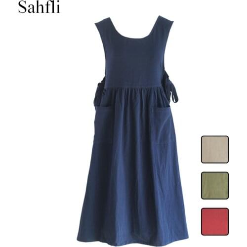 European and American Version Plus Size Side Slit Cotton Sleeveless Apron Large Overalls Loose Version with Multiple Pockets