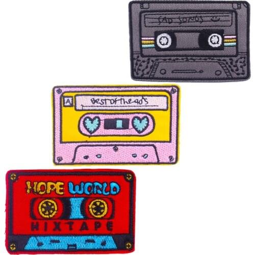 Cassette Tape Embroidery Patches Iron on Retro Music Tapes Appliques 90s Mixtape Nostalgia Thermo Sticker for DIY Clothes Sewing