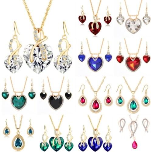 Women Necklace Earring Sets Jewelry Set Drop Crystal Rhinestone Jewelry Wedding Jewelry Drop Dangle Jewelry Gift Set