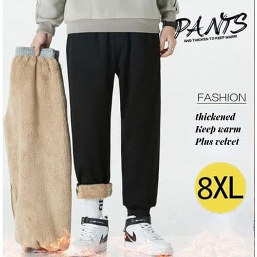 HOUZHOU Men Joggers Sweatpants Autumn Winter Mens Black Trousers Classic Baggy Warm Pants Korean 8XL Fleece Plus Velvet Pants