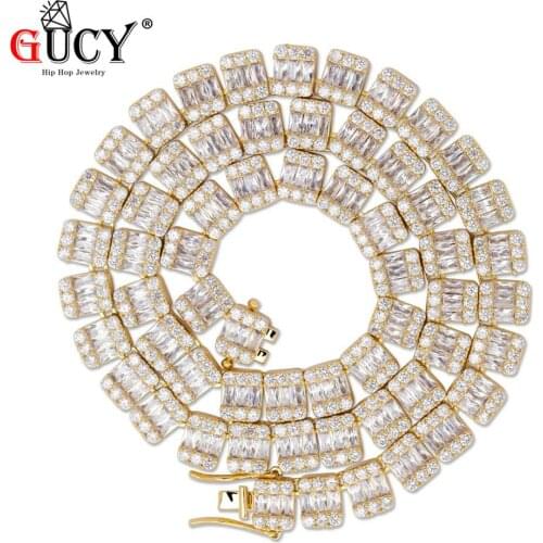 GUCY Gold Silver Color Necklace Bling Mens Hip Hop Jewelry Copper Iced Zircon18" 22‘’ For Gift