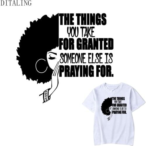 Afro Women Pray Patch On Clothing DIY T-Shirt Tops Thermal Stickers Iron On Decals Heat Transfer Patches Black Women Appiqued