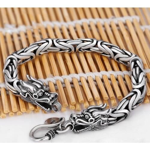 New Double Leading Mens Handmade Bracelet Domineering Rough Retro Pingan Pattern Personalized Jewelry Accessories
