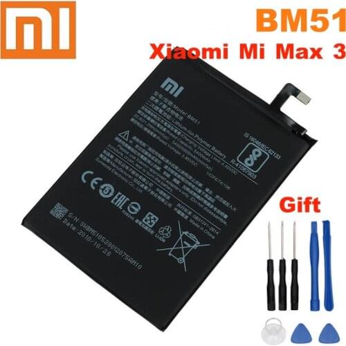 Xiao mi 100% Orginal BM51 5500mAh Battery For Xiaomi Mi Max 3 Max3 MAX3 BM51 High Quality Phone Replacement Batteries +Tools