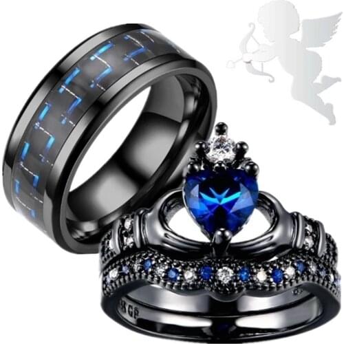 Couple Rings Men Stainless Steel Ring For Women Crystal Wedding Bands Engagement Heart Ring Valentine Day Gift Jewelry