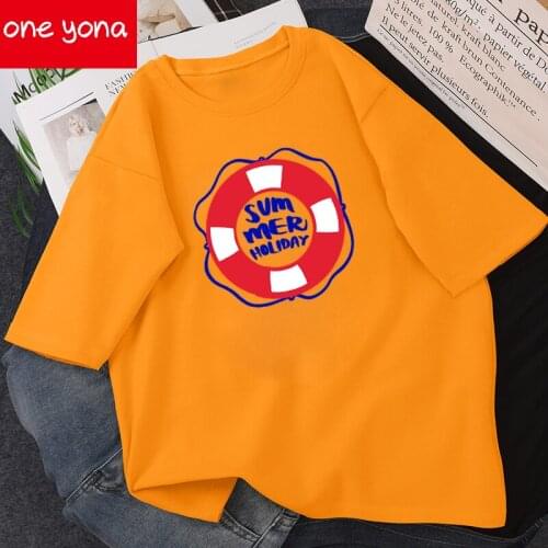 Printed Cartoon Pattern T-shirt Womens Cotton Short-sleeved O-neck Pullover Street Casual Vacation Loose T-shirt Top