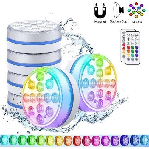 13 led Magnetic Sucker Submersible Light Waterproof Remote RGB Underwater Lights for Home Party Aquarium Pool Bathtub Vase Decor