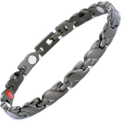 Unisex 210mm Stainless Steel Rose Gold Color Germanium Stone Magnet Link Chain Strand Bracelet Size Adjuster