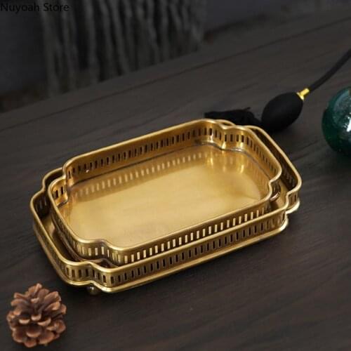Pure Copper Luxury Storage Tray European Style Home Decoration Rectangular Cosmetic Storage Tray Living Room Display Tray