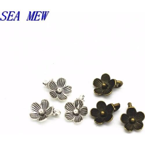 SEA MEW 100PCS 10mm Vintage Style Metal Alloy Flowers Charm Antique Bronze/Silver Color Pendant DIY Jewelry Accessories