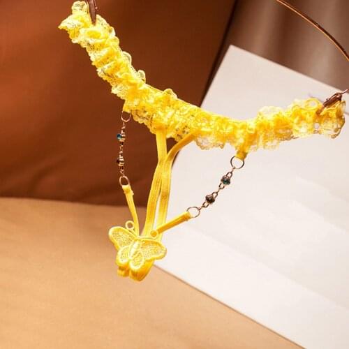 Sexy Lingerie For Women Porno Sex Wear Butterfly Lace Chain Lady Panties Beading G-string Babydoll Bikini Micro Thong Underwear
