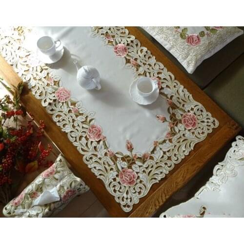 Peach roses series Rural cloth art European embroidery 60*120CM The table cloth Tea table cloth Table flag Dust cover towel