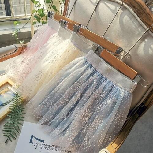 Girls Starry Skirts Summer 2020 New Fashion Children Pleated Mesh Pettskirt Baby Puff Skirt Party Princess Faldas Tutu Tulle
