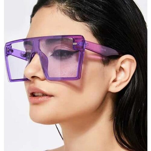 Oversized Square Sunglasses Women Luxury Brand Fashion Flat Top Red Black Clear Lens One Piece Men Gafas Shade Mirror UV400