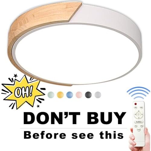 Modern Led Ceiling Light with Remote Control Loft Living Room Bedroom Nordic Interior Lighting Home Wood Round Plafondlamp