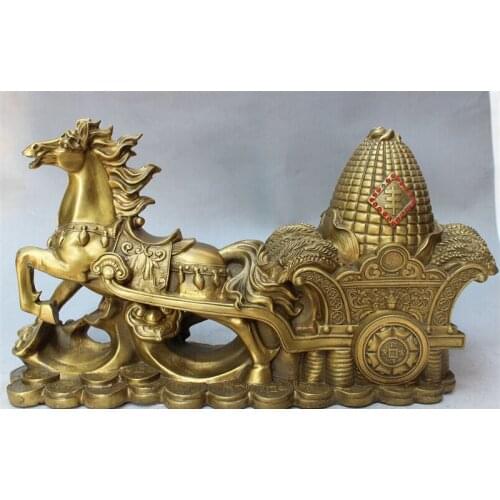 Sunsun00478@+++20" Chinese Brass Folk Zodiac Running Horse Carry Corn Mealie Statue Sculpture