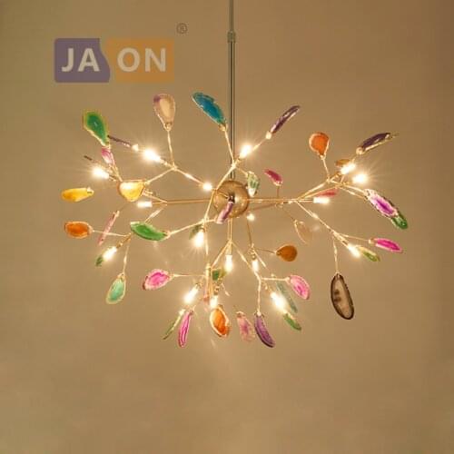 G4 led Postmodern Iron Agate Firefly Chandelier.Chandelier Lighting Suspension Luminaire Lampen Lustre For Dinning Room Foyer