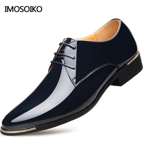 High Quality Mens Genuine Leather Shoes Solid Color Lacquered Dress Shoes Ow-Heel Fashion Mens Casual Shoes Loafers Size 48