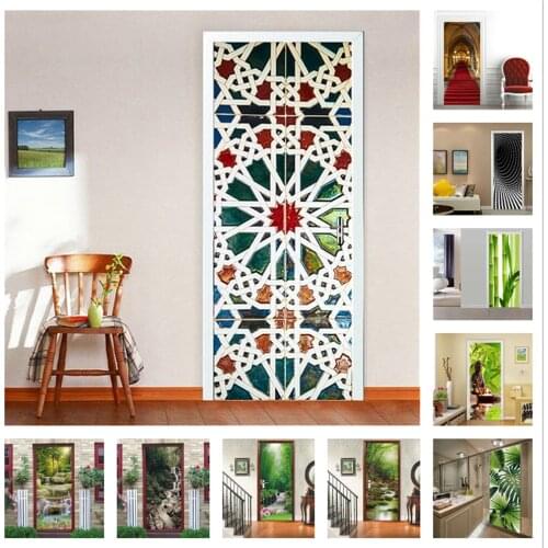 Vintage 3D Kaleidoscope Glass Door Decoration Sticker For Bathroom Livingroom Removable Vinyl Home Decor Self Adhesive Wallpaper