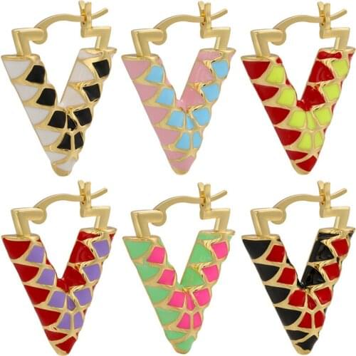 Micro Inlay Earrings for Women Available In Multiple Colors Geometric V-shaped Oil Drop Stripes Metal Earrings Jewelry