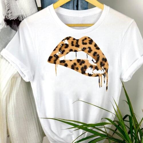 Women Clothes Lip Funny Summer Cute Ladies Leopard Fashion Short Sleeve Summer Print Tshirt Female Tee Top Graphic T-shirt