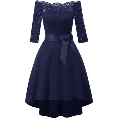 Women Dresses 2021 Slash Neck Three Quarter Sleeve Lace Dress Ladies Party Dress DX181209
