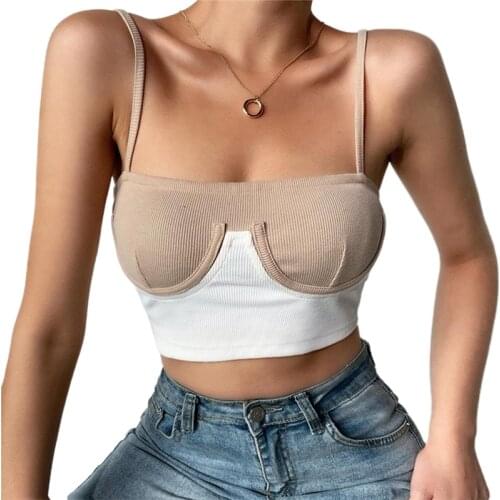 2020 Womens Fashion Color Contrast Camisole Summer Sexy Backless Crop Tops Simple New Casual Fitting Skinny Sun-Tops Tank Vest