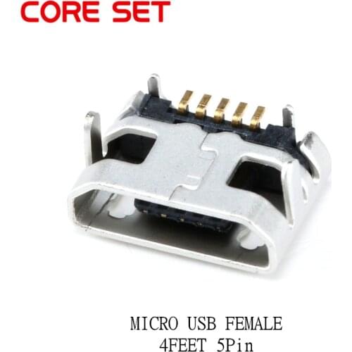 100pcs Micro USB Jack Connector Female 5pin Charging Socket Four Legs Micro USB 5P Inserting Plate Seat Mini usb Connectors