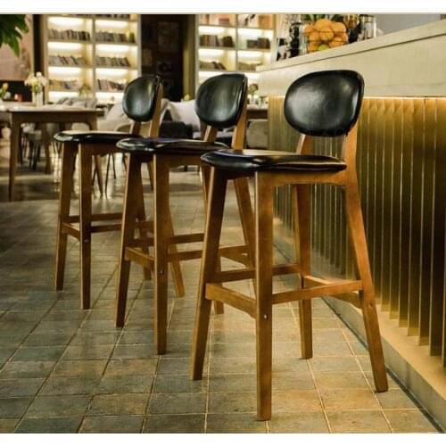 1000 Nordic solid wood bar chair backrest home bar stool simple front desk bar chair creative high stool