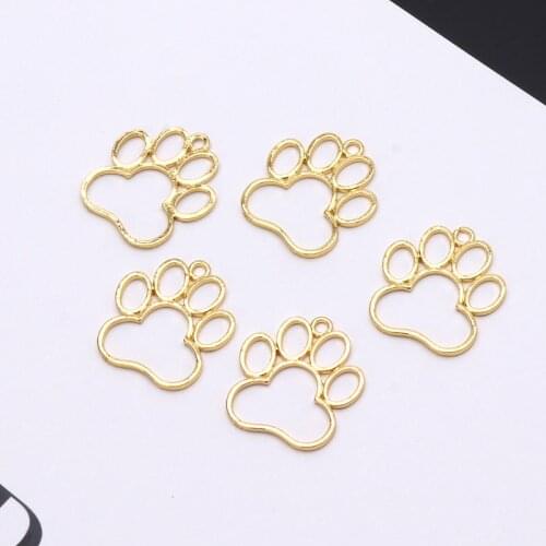 5 pcs Pet Dog Footprint Shape Metal Frame Charm Pendant Gold Bezel Setting Cabochon Set UV Epoxy Resin Charm