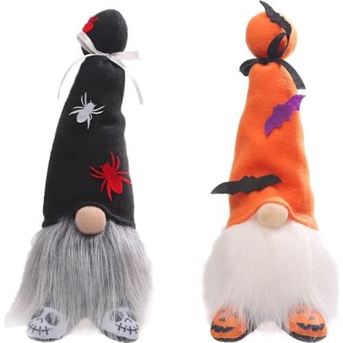 8 PCS Halloween Decoration Gnome Handmade Plush Doll with Light Bat Spider Table Ornament Holiday Party Supplies Wholesale XB