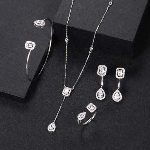 Accking Luxury 4pcs Jewelry Sets water drop For Women Cubic Zircon Wedding Bridal Jewelry Sets AFRICAN