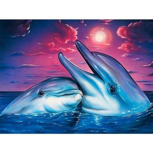 New 5D DIY Diamond Painting Dolphins Square Drill Full Diamond Embroidery Cross Stitch Needlework Wall Decor Art ll058