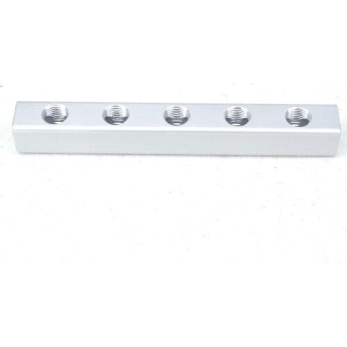 Aluminum 20x20mm 1/4 BSP Female 5 Way 8 Port Pneumatic Fitting Manifold Block Splitter