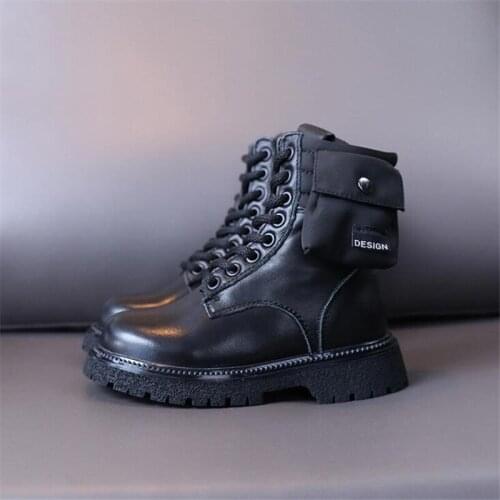 Fashion Pocket Children Martin Boots Cowhide Boots Autumn 2021 Boys and Girls Motorcycle Boots