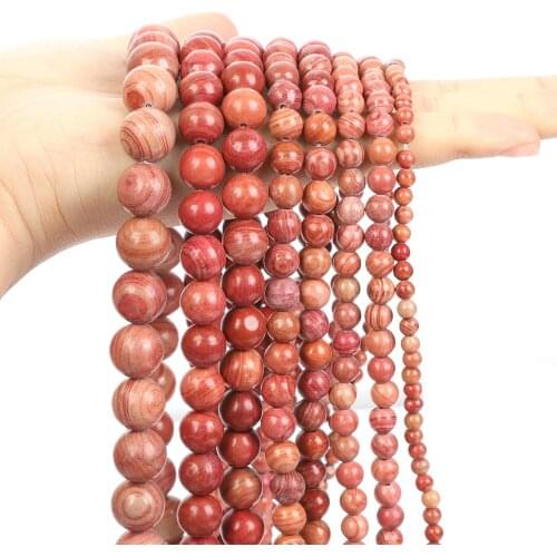 Natural Stone Bead Frosted Red Veins Round Loose Space Bead For Jewelry Making DIY Bracelet Necklace Ear Stud Strand 6/8/10/12MM