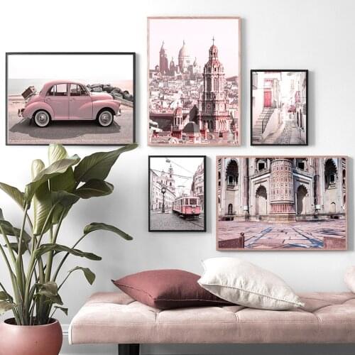 European Urban Architecture Car Wall Art Canvas Painting Nordic Posters and Prints Landscape Wall Pictures for Living Room Decor