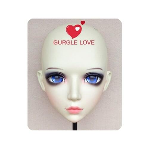 GL081) Sweet Girl Resin Half Head BJD Kigurumi Mask With Eyes Cosplay Anime Role Lolita Mask Crossdress Doll