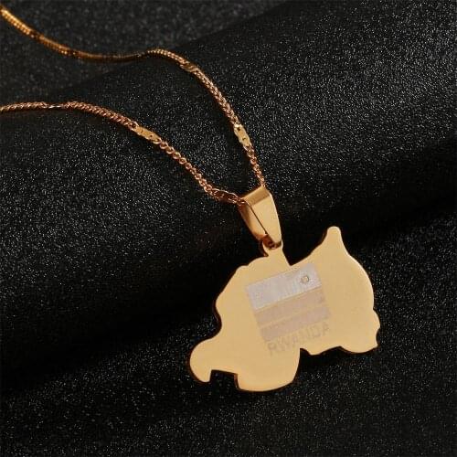 Stainless Steel Rwanda Country Map Flag Pendant Necklace Rwandans Jewelry