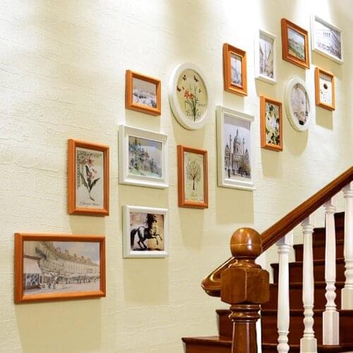 15 Pcs/set European Style Photo Frame Combination Hanging Wall Art Corridor Staircase Decoration Mediterranean Picture Frames L