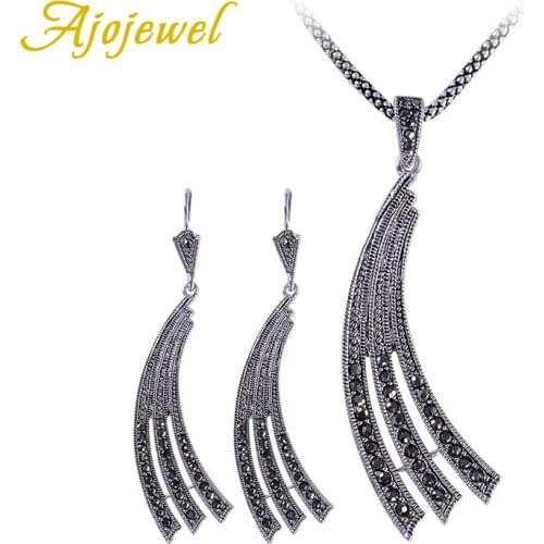 Ajojewel Brand Black Jewelry Sets For Women Full Rhinestone Big Earring Vintage Set Jewelry 2018 New Party Gift