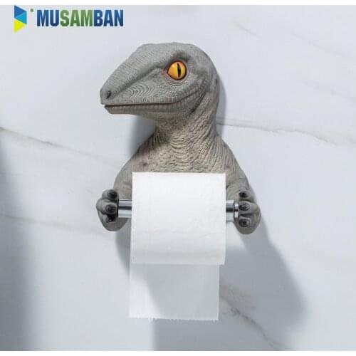 MUSAMBAN Resin Dinosaur Tissue Box Toilet Waterproof Tissue Holder Toilet Paper Holder Household Bathroom Accessories Set