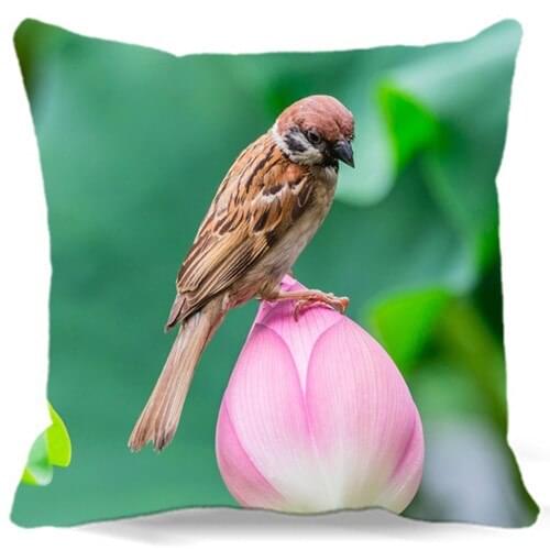 A bird on the pink lotus of Square Cushion cover Cotton polyester for bedroom/chair/car/sofa seat 16 18 20 inches 9 style